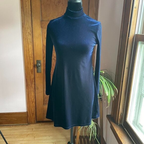 Vintage Y2K Navy Velvet Babydoll Mini Dress XS-S Goth Holiday NYE Grunge 90s - Picture 3 of 6
